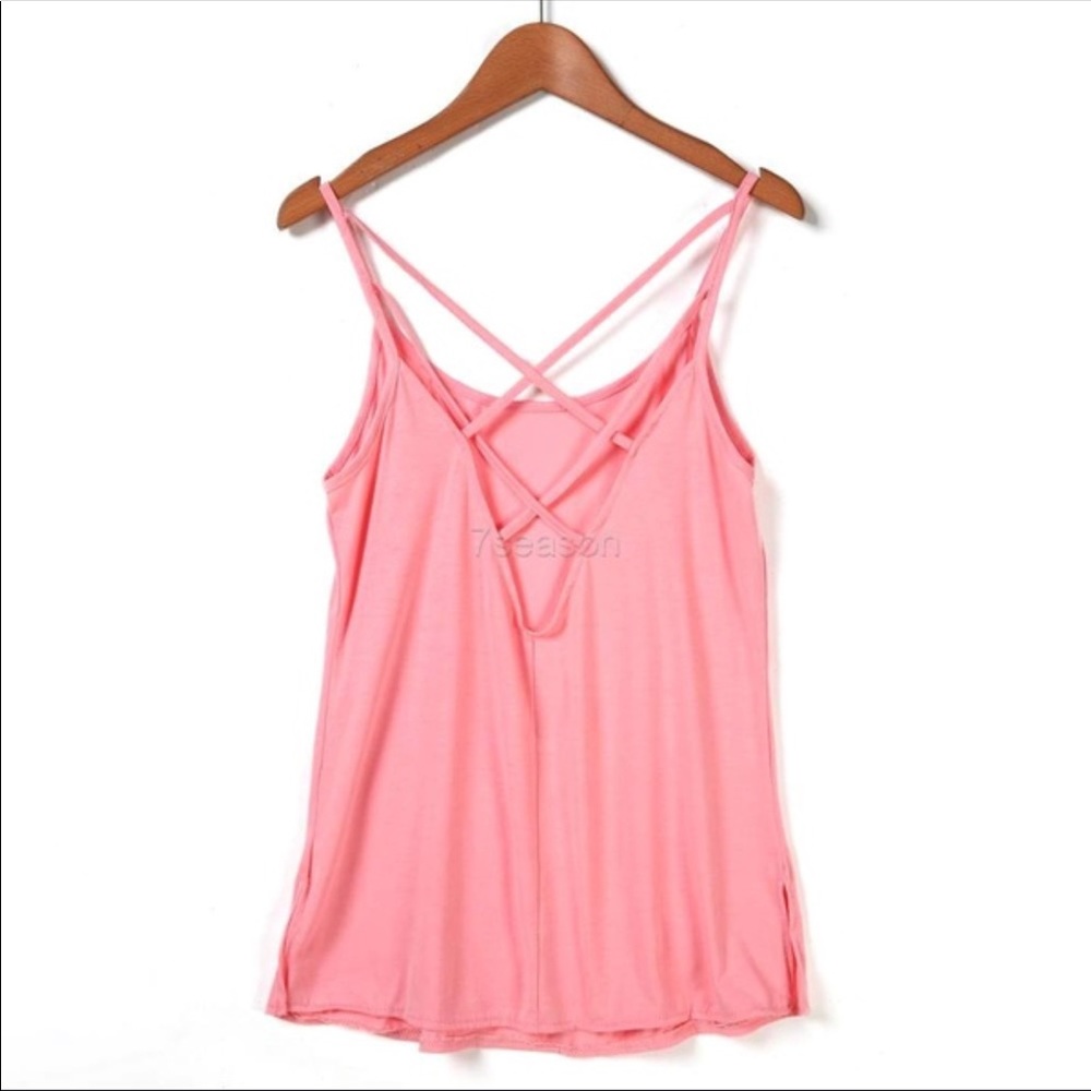 NWT Pink Sexy Strappy pink top XL runs small - Picture 2 of 8
